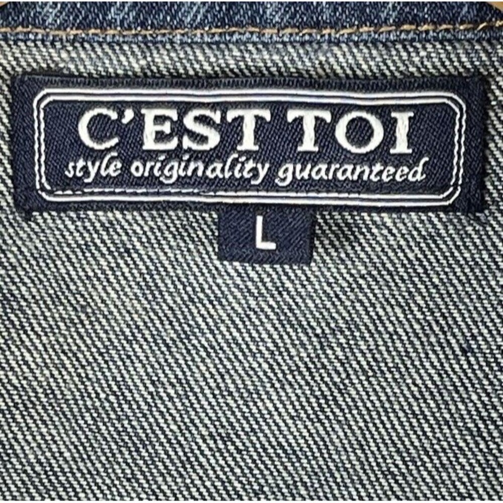 Vintage C’est Toi Denim Moto Vest Women’s Large Blue Zip Front Sleeveless Jean - Picture 4 of 12